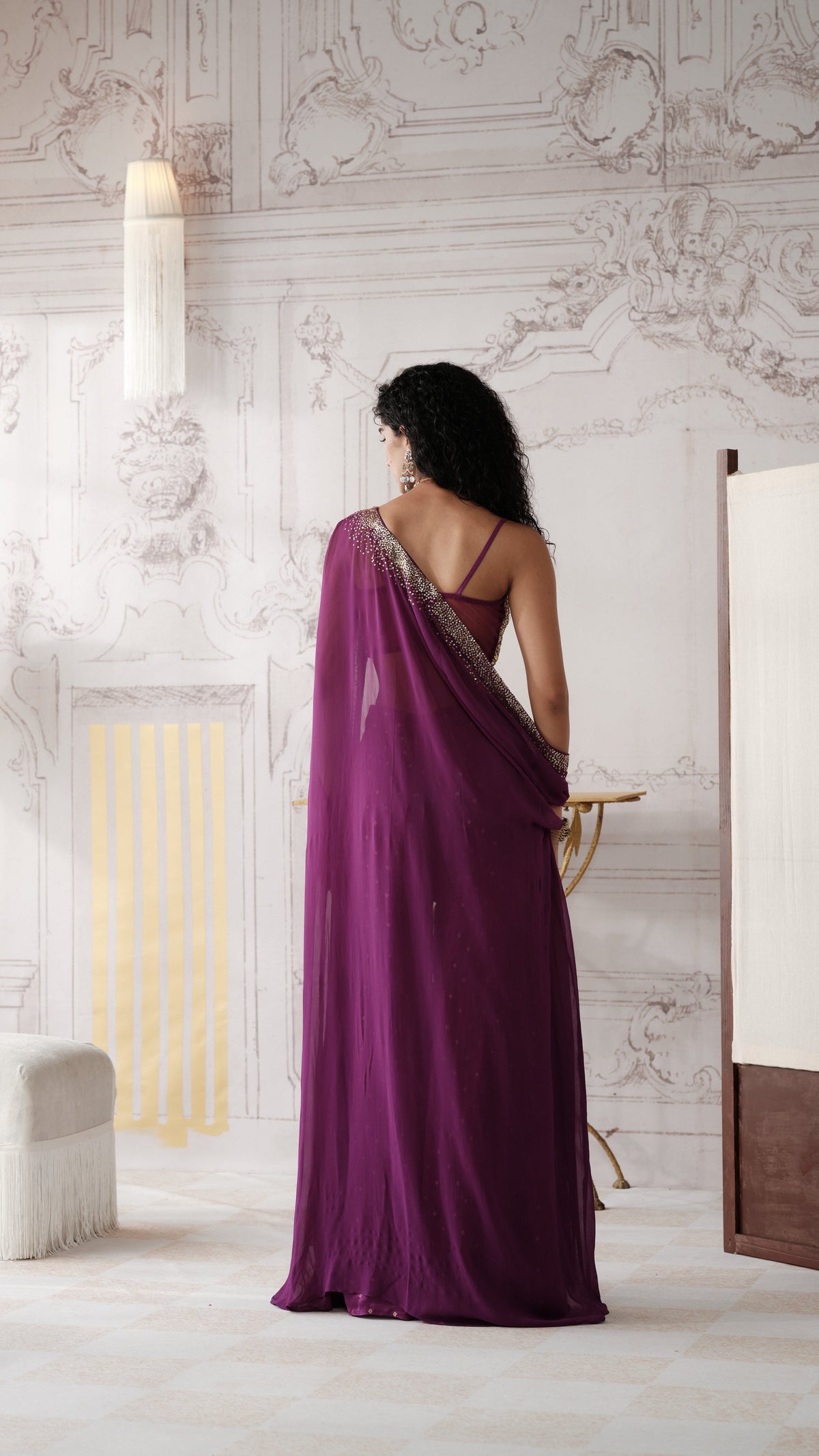PURPLE SEQUINS EMBELLISHED CAPE STYLE SHARARA SET