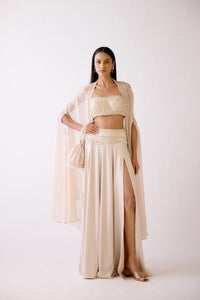 GOLD EMBROIDERED SLIT SKIRT & CAPE SET
