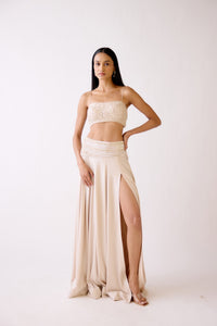 GOLD EMBROIDERED SLIT SKIRT & CAPE SET