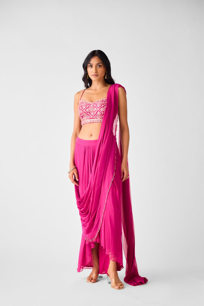 RANI GEORGETTE EMBROIDERED CAPE & DRAPE SKIRT SET