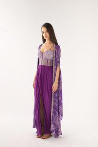PURPLE GEORGETTE EMBROIDERED CAPE SET