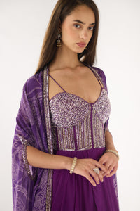 PURPLE GEORGETTE EMBROIDERED CAPE SET