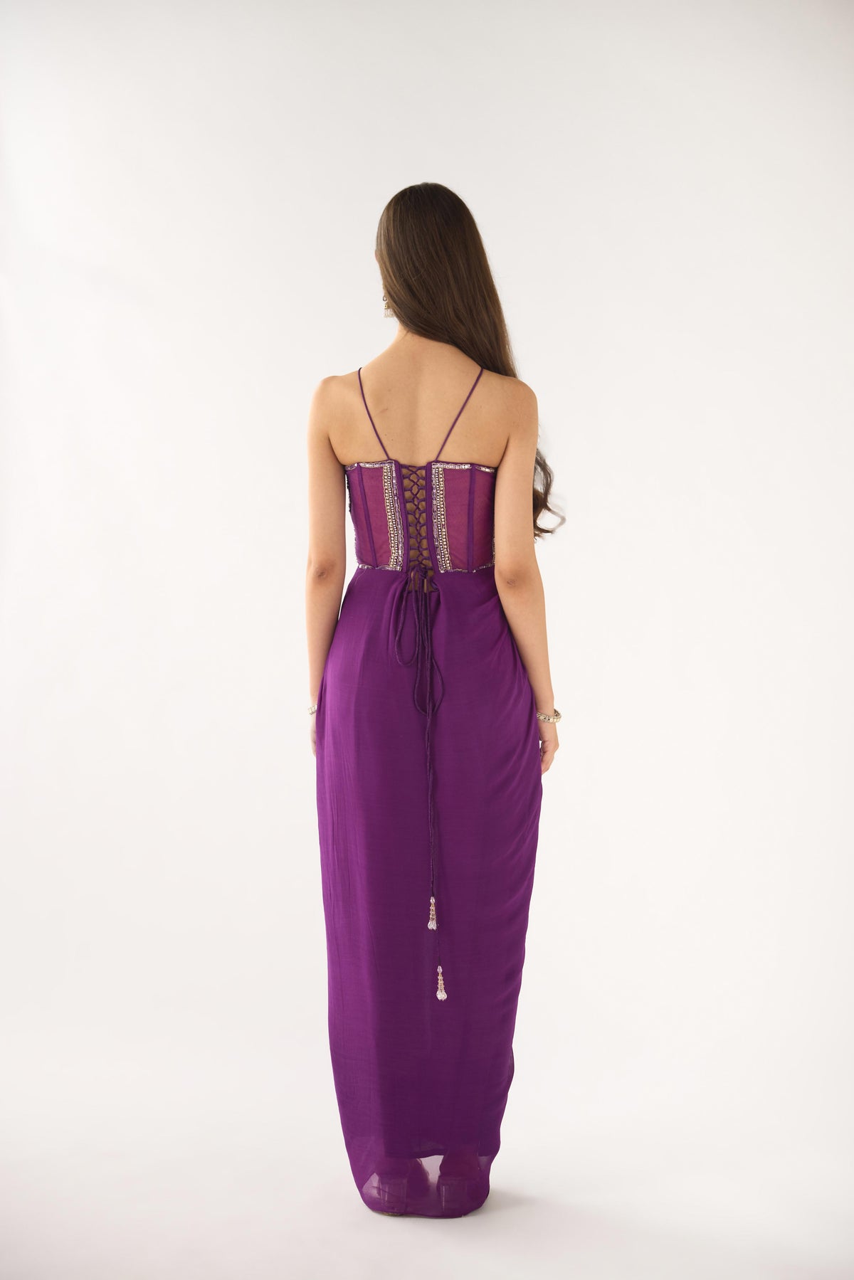PURPLE GEORGETTE EMBROIDERED CAPE SET