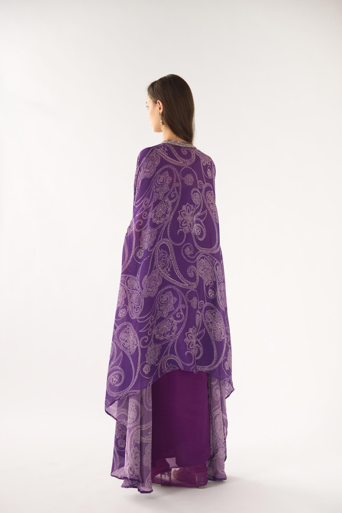 PURPLE GEORGETTE EMBROIDERED CAPE SET