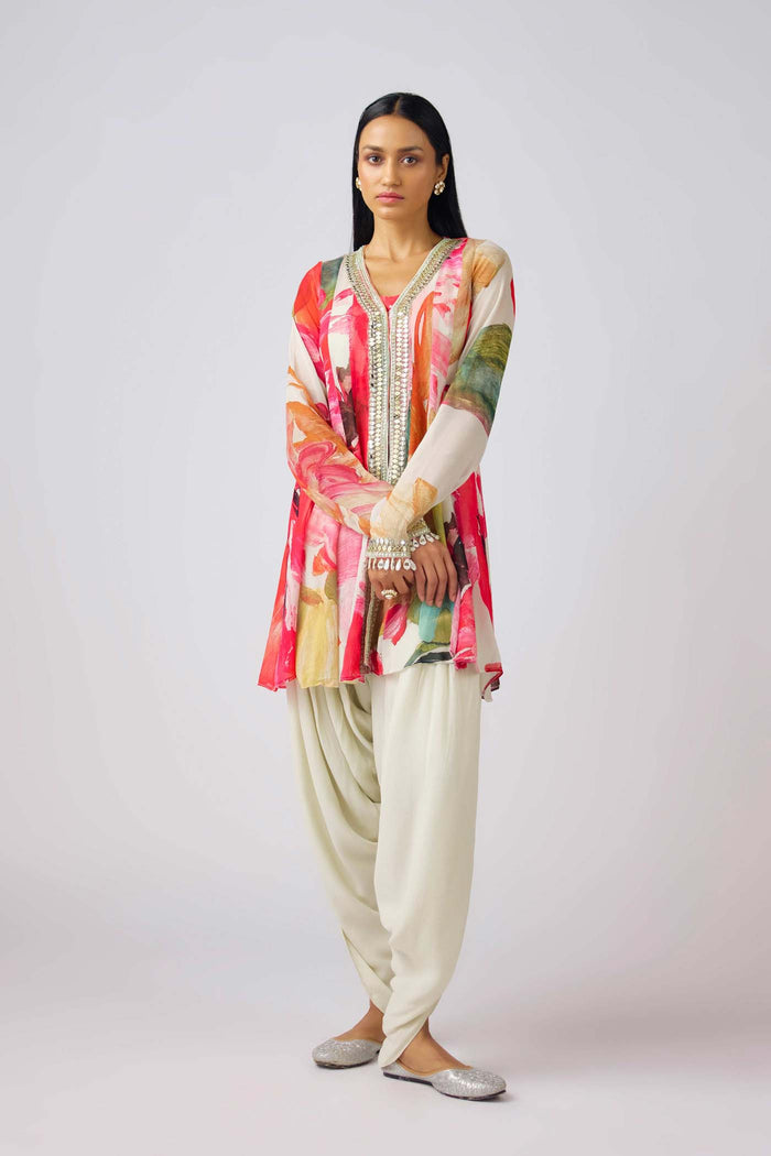 MULTICOLOR GEORGETTE MIRROR EMBROIDERED DHOTI SET