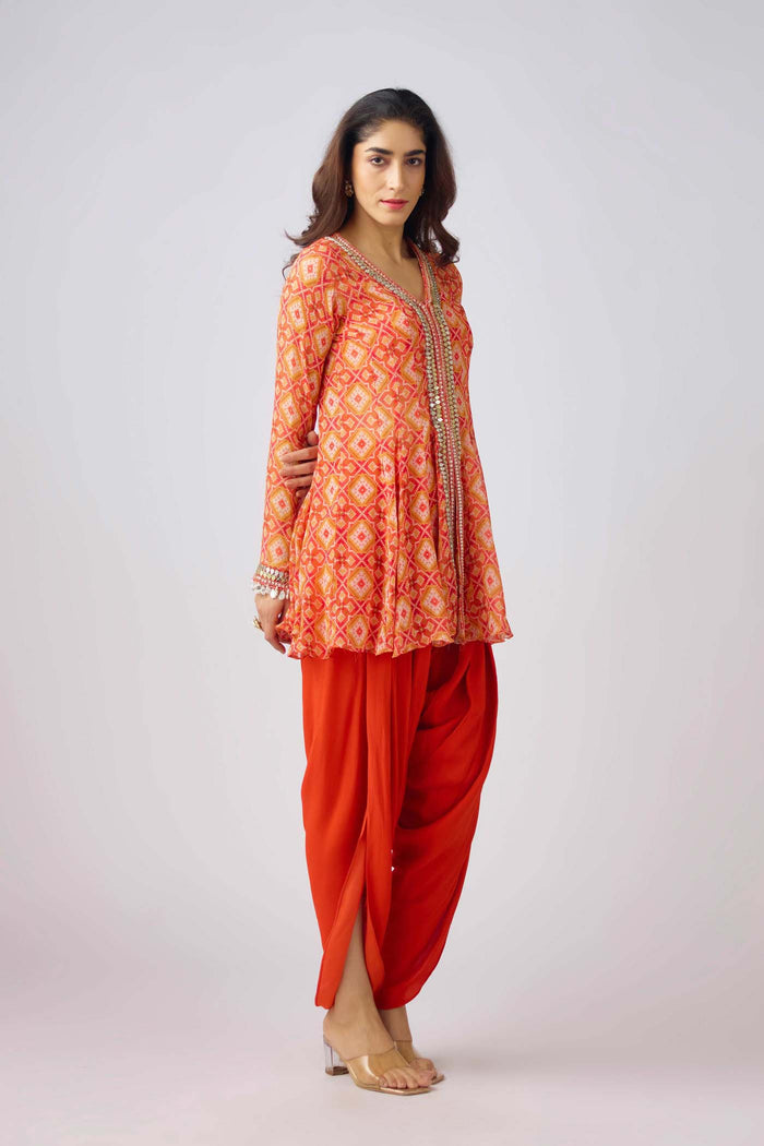 ORANGE GEORGETTE EMBROIDERED DHOTI SET