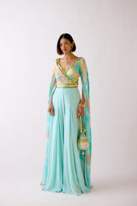 AQUA EMBELLISHED JUMPSUIT WITH LONG SLEEVES