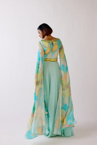 AQUA EMBELLISHED JUMPSUIT WITH LONG SLEEVES