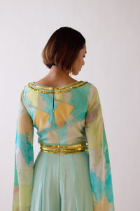 AQUA EMBELLISHED JUMPSUIT WITH LONG SLEEVES