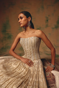 IVORY SEQUINS EMBROIDERED CORSET LEHENGA SET | Nishly Fashion House