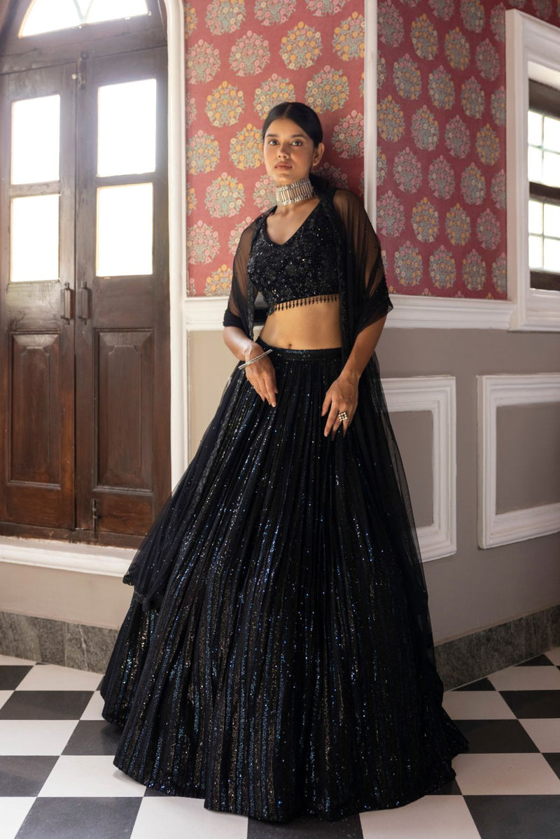 BLACK SEQUINS EMBROIDERED LEHENGA SET