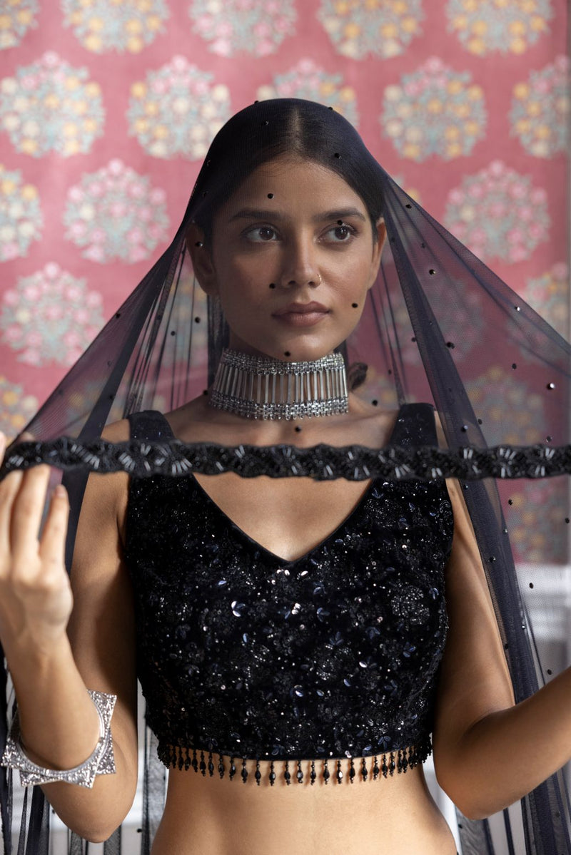 BLACK SEQUINS EMBROIDERED LEHENGA SET