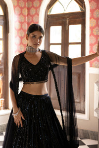 BLACK SEQUINS EMBROIDERED LEHENGA SET