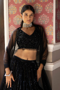 BLACK SEQUINS EMBROIDERED LEHENGA SET