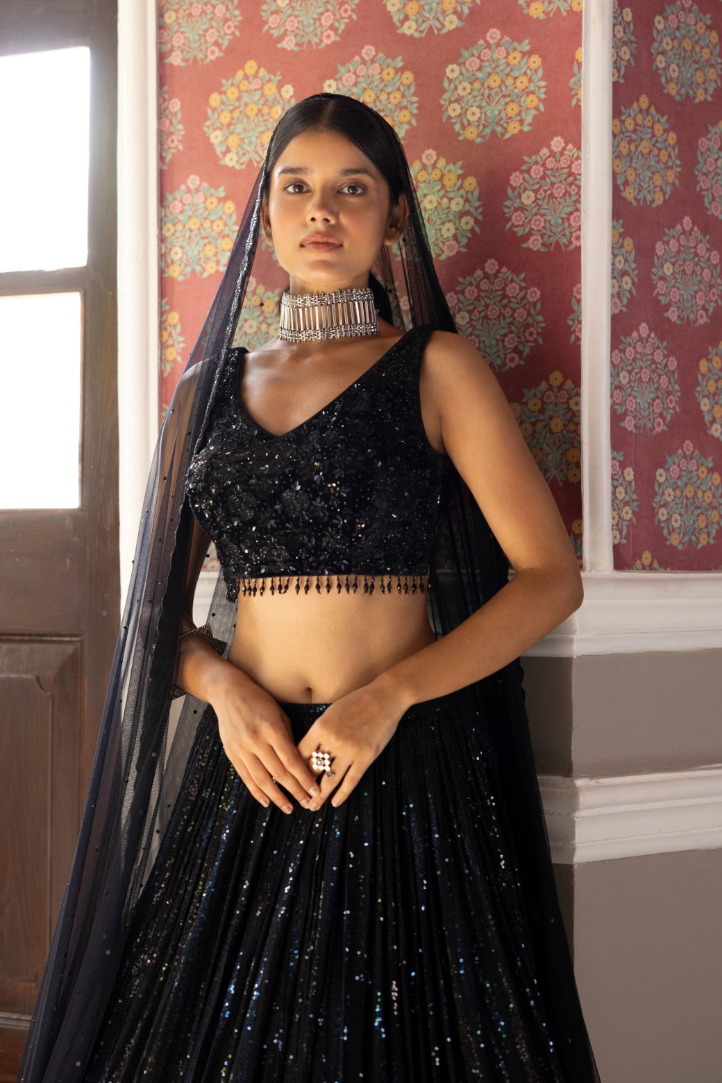 BLACK SEQUINS EMBROIDERED LEHENGA SET