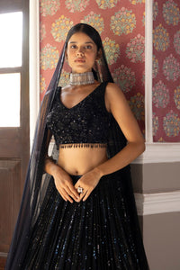 BLACK SEQUINS EMBROIDERED LEHENGA SET