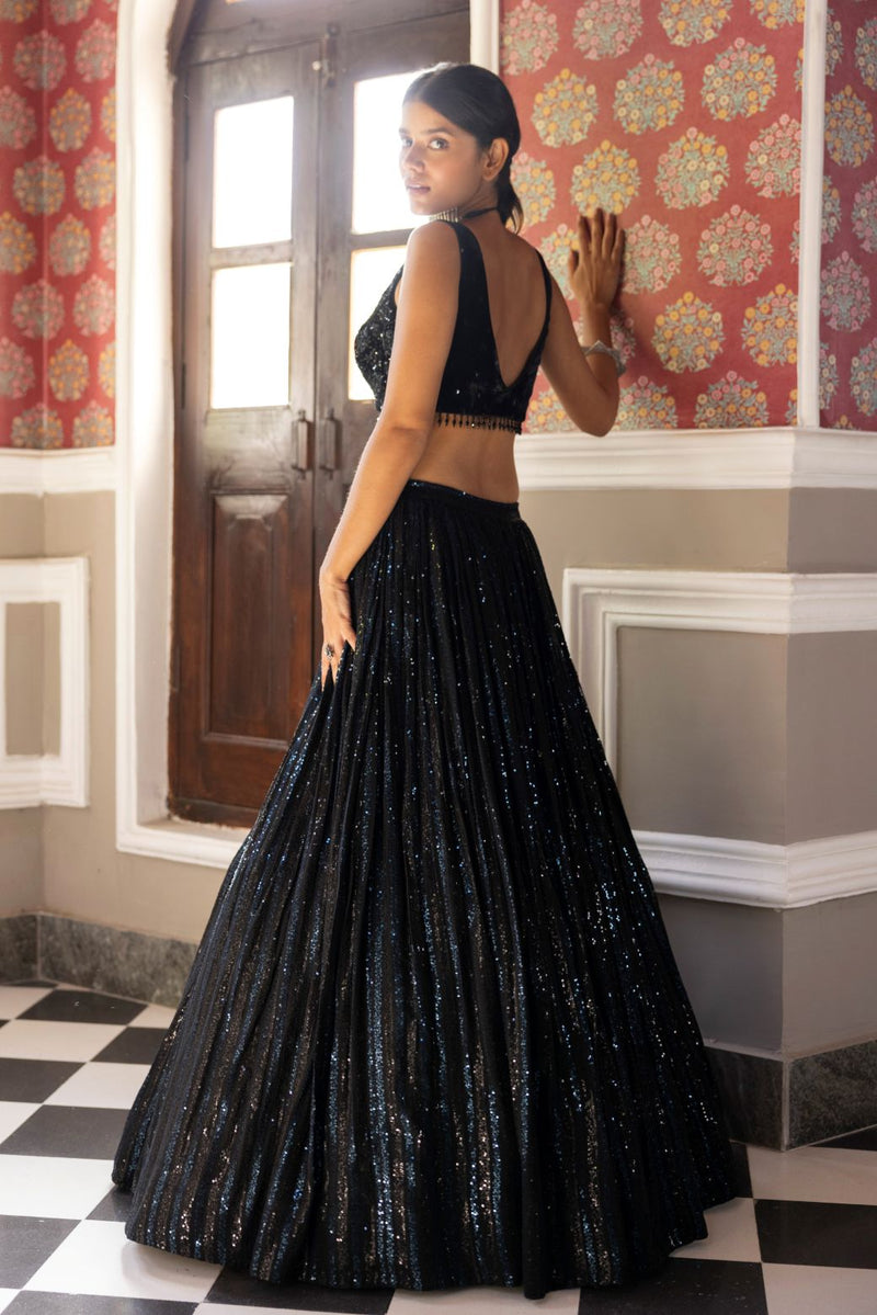 BLACK SEQUINS EMBROIDERED LEHENGA SET