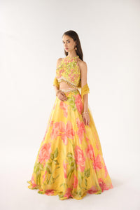 YELLOW GEORGETTE SEQUINS EMBROIDERED LEHENGA SET