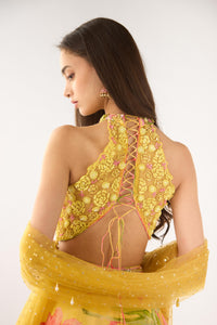 YELLOW GEORGETTE SEQUINS EMBROIDERED LEHENGA SET