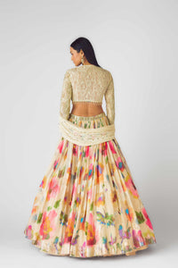 CLASSIC BEIGE FLORAL LEHENGA CHOLI WITH LONG SLEEVED BLOUSE