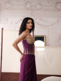 Designer purple corset and pleated skirt set for wedding Sangeet