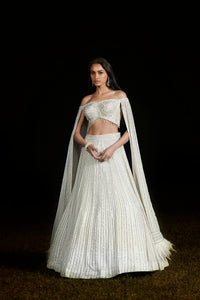 IVORY OFF SHOULDER SEQUINS LEHENGA