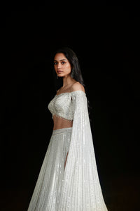 IVORY OFF SHOULDER SEQUINS LEHENGA