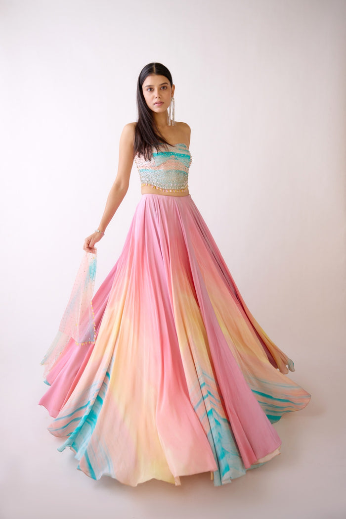 PINK CRYSTAL EMBROIDERED CORSET LEHENGA