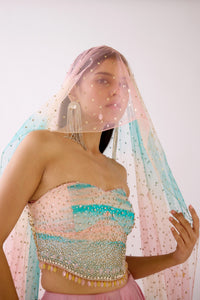 PINK CRYSTAL EMBROIDERED CORSET LEHENGA
