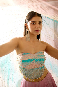 PINK CRYSTAL EMBROIDERED CORSET LEHENGA