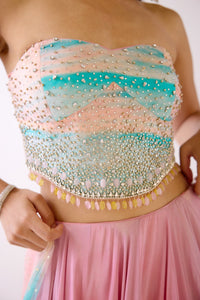 PINK CRYSTAL EMBROIDERED CORSET LEHENGA