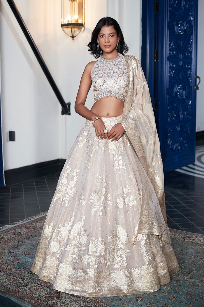 IVORY BANARASI TISSUE SILK LEHENGA SET
