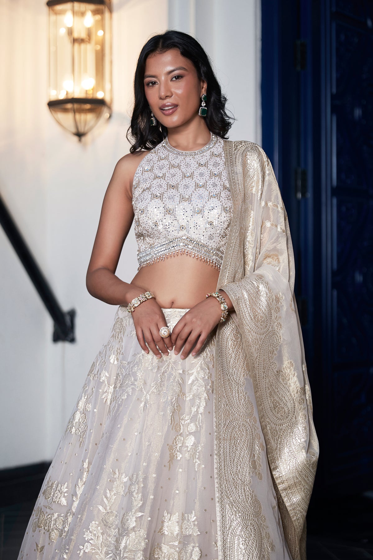 IVORY BANARASI TISSUE SILK LEHENGA SET