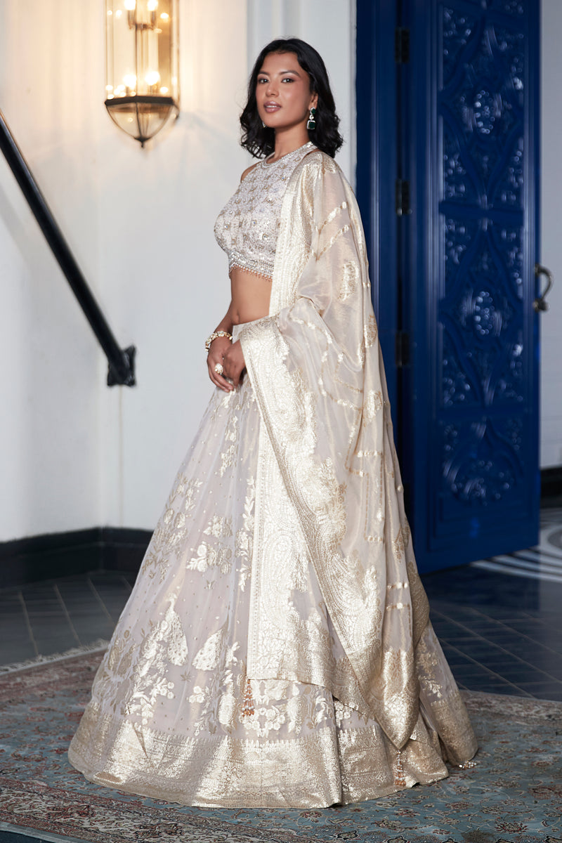 IVORY BANARASI TISSUE SILK LEHENGA SET