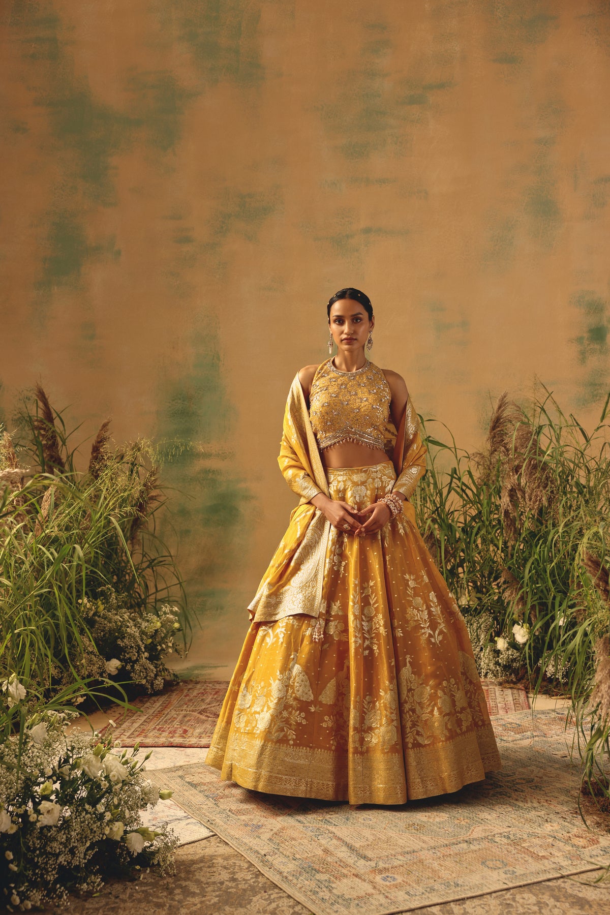YELLOW BANARASI TISSUE SILK LEHENGA SET | Nishly Fashion House