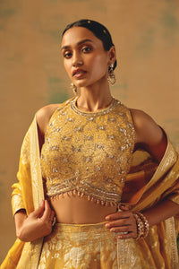 YELLOW BANARASI TISSUE SILK LEHENGA SET | Nishly Fashion House