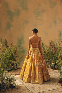 YELLOW BANARASI TISSUE SILK LEHENGA SET | Nishly Fashion House