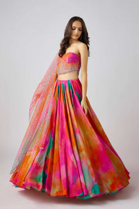 MULTICOLORED CRYSTAL EMBELLISHED CORSET LEHENGA SET
