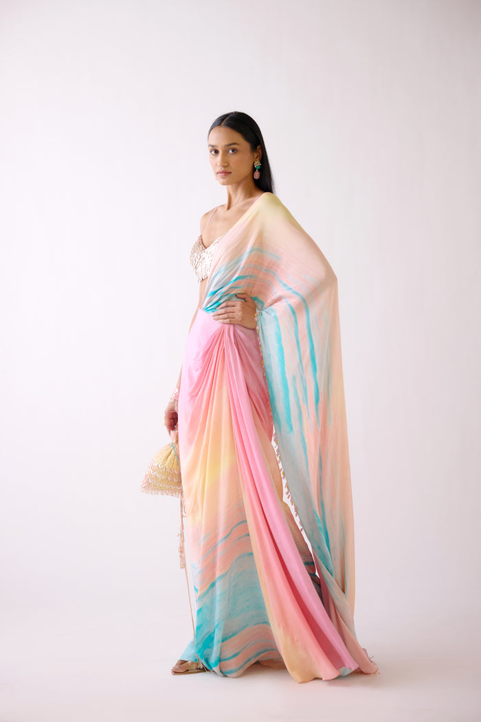 PINK EMBELLISHED PRE DRAPED SAREE