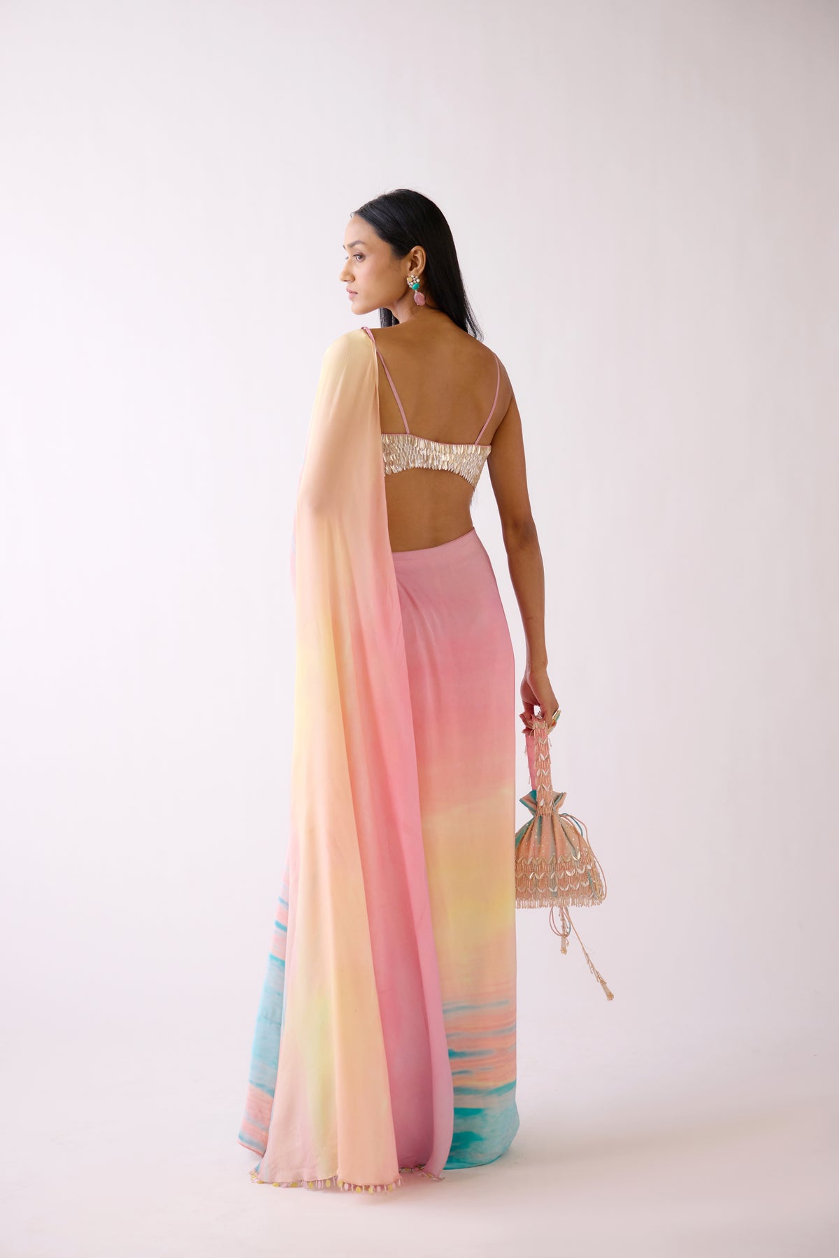 PINK EMBELLISHED PRE DRAPED SAREE