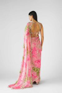 BLUSH PINK FLORAL PRE DRAPED EMBROIDERED SAREE | Nishly Fashion House
