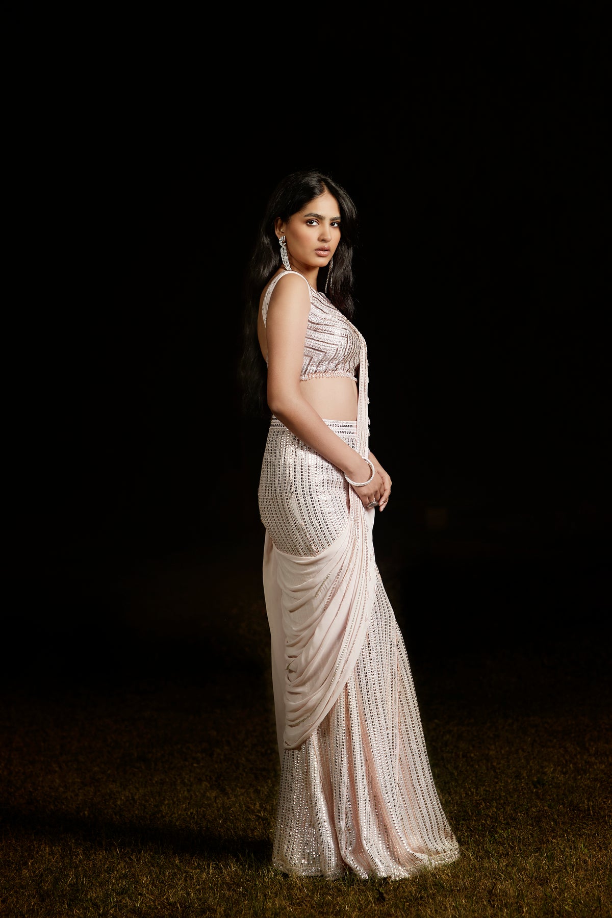 PINK SEQUINS EMBROIDERED READY TO WEAR SAREE