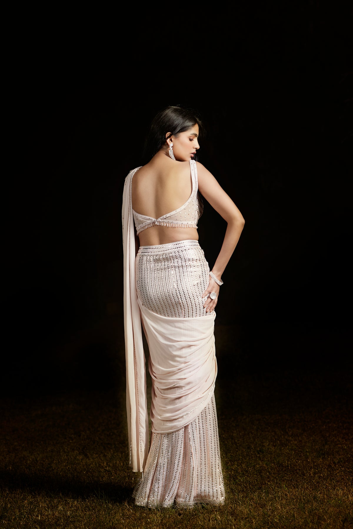 PINK SEQUINS EMBROIDERED READY TO WEAR SAREE