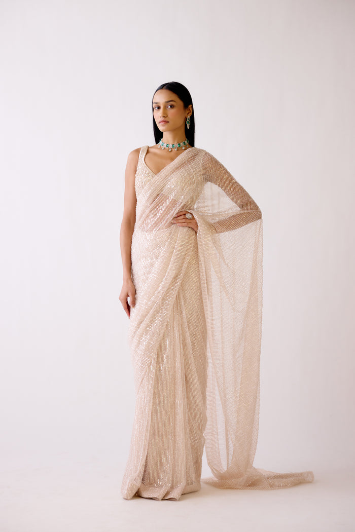 GOLD EMBROIDERED PRE DRAPED SAREE