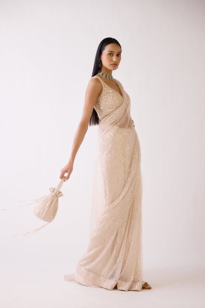 GOLD EMBROIDERED PRE DRAPED SAREE