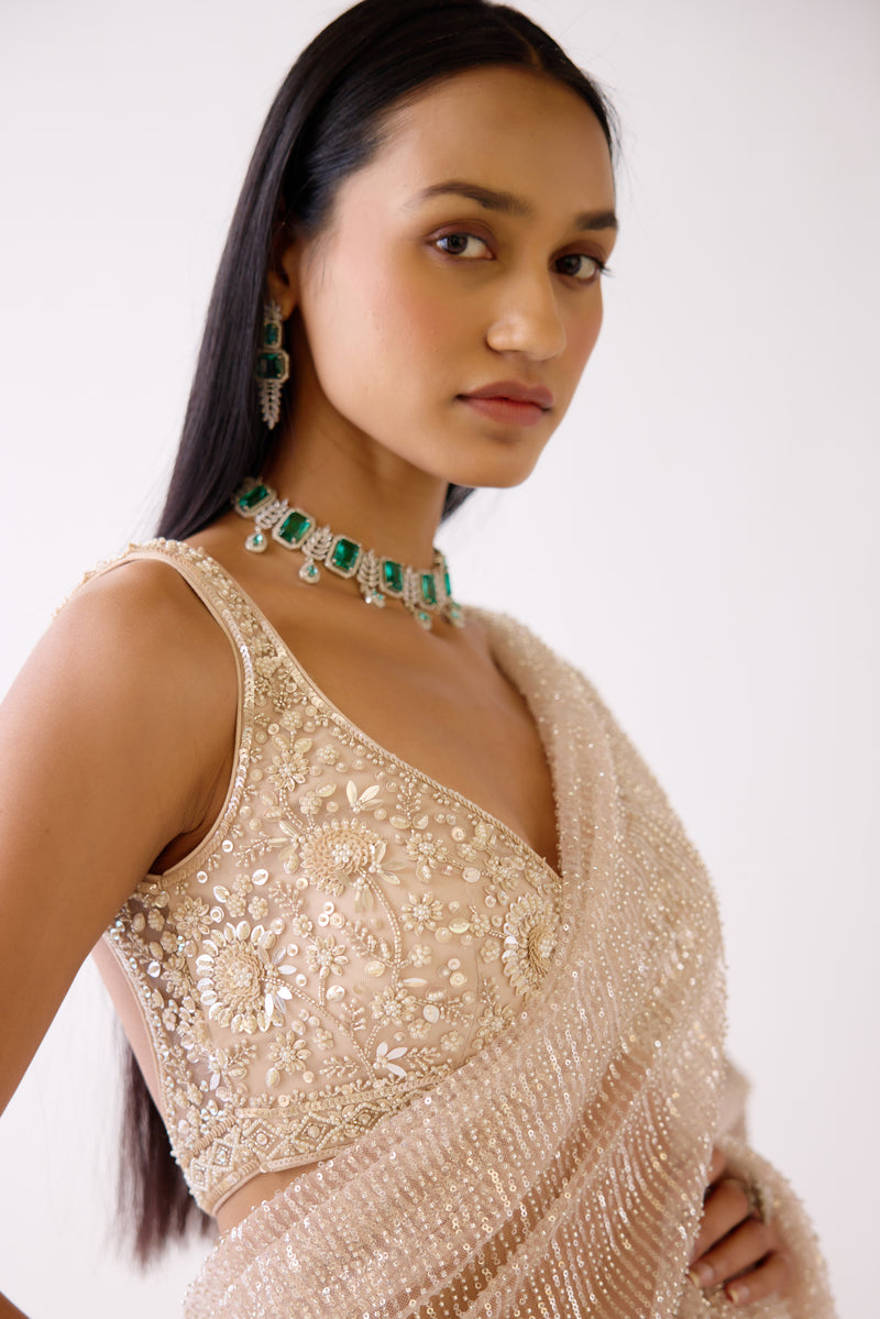 GOLD EMBROIDERED PRE DRAPED SAREE