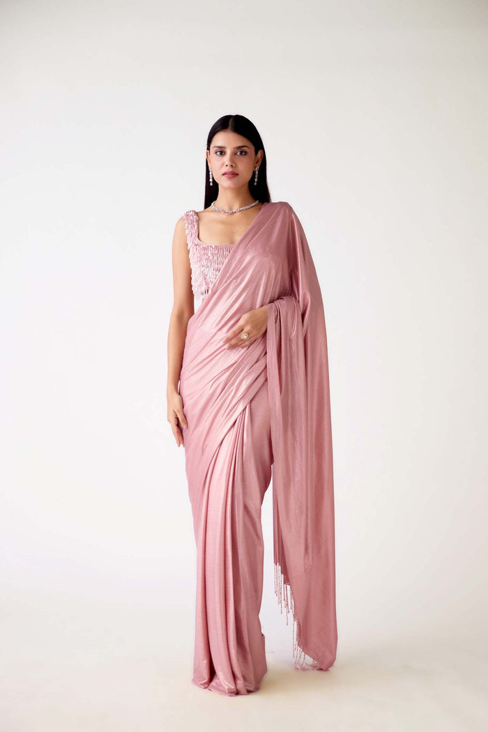 PINK SHIMMER CRYSTAL TASSELS SAREE