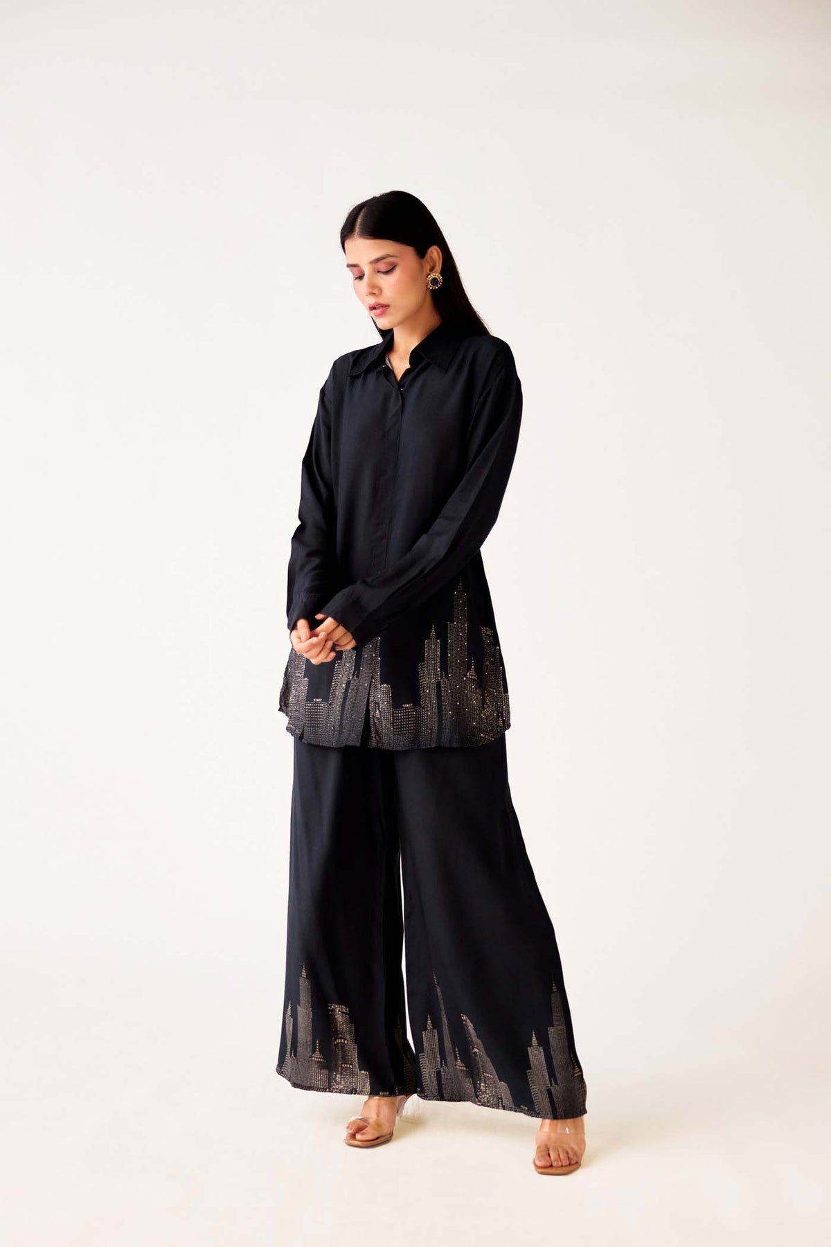 BLACK MUSLIN PRINTED CO-ORD SET