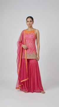 RANI EMBROIDERED BANDHANI PRINT CHIFFON SHARARA SET