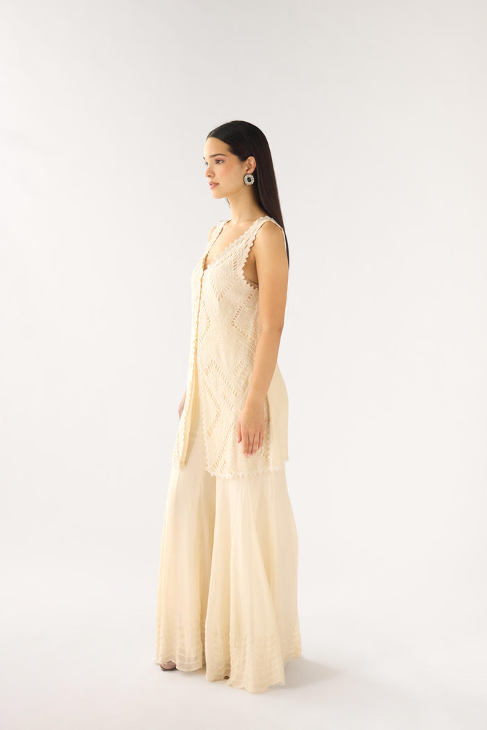 IVORY CHIFFON EMBROIDERED SHARARA SET